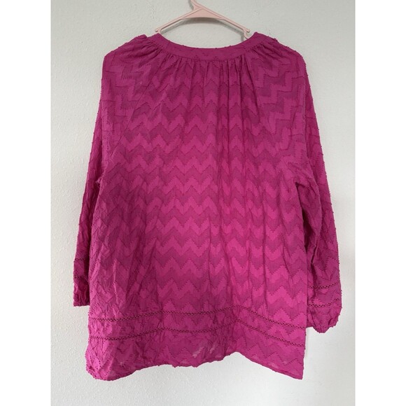 Trina Turk Pink Boho Blouse Textured Chevron Eyelet Beachy Coverup Top Resort L - Picture 2 of 7